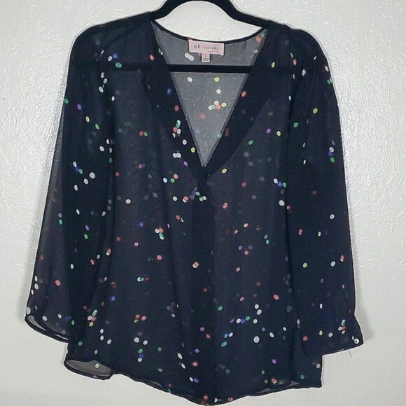 Philosophy Sheer Multi colored Polka dot top | L - Picture 3 of 8